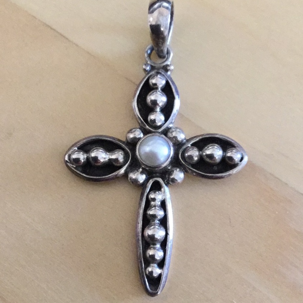 SILPADA SterlingSilver Cross Genuine Pearl Pendant
